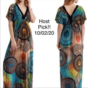 Morefeel BOHO printed V-neck maxi dress
